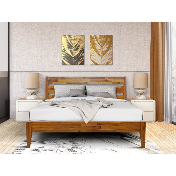 Acacia Emery Solid Wood Platform Bed Frame with Headboard, Contemporary